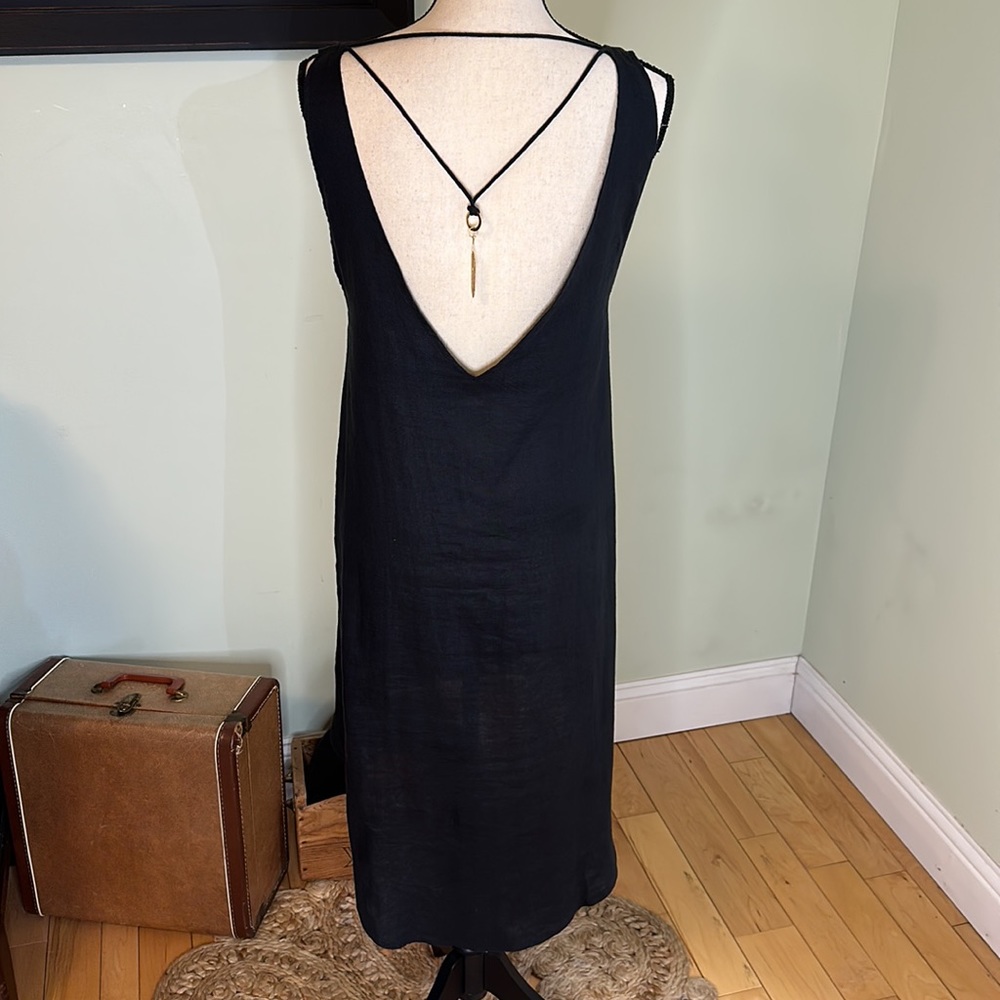 NWOT- Chintamani Alchemistry Black Boho Linen Hi-Low Backless Organic Dress S